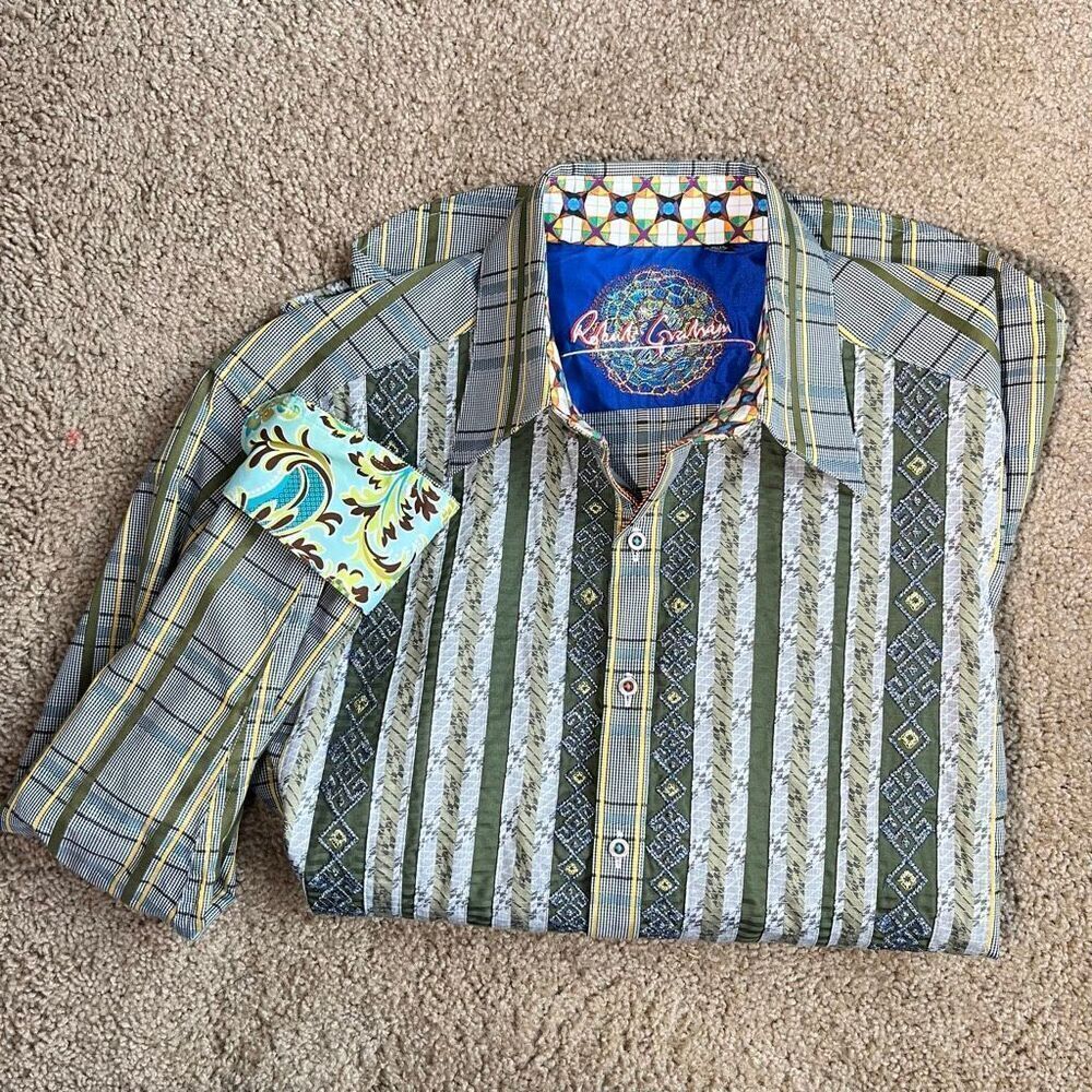 Robert Graham Patchwork Panel Button-Down Shirt – Cotton – Medium